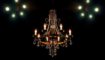 Retro chandelier  isolated on black background, vibrant, with white tones