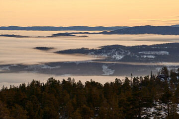 Cozy Cottage Retreat on Norefjell Mountain: Winter Views Over the Clouds to the Valley and Lake Krøderen in Norway