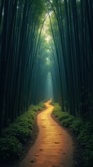 Fototapeta premium Moonlit Bamboo Forest Pathway