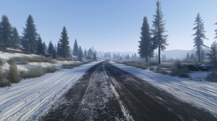 Obraz premium Snowy Winter Road in a Mountain Landscape