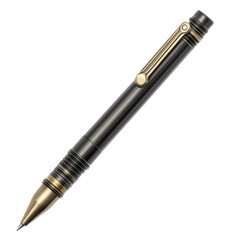 Naklejka premium Elegant Brass and Black Metal Ballpoint Pen on white background