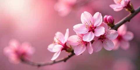 Naklejka premium Delicate Pink Blossoms on a Branch in Soft Light