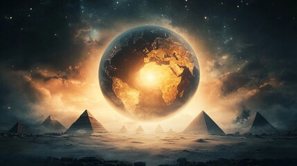 Interactive digital globe showcasing historical landmarks, educational tool for world history, engaging high-tech design and intricate details