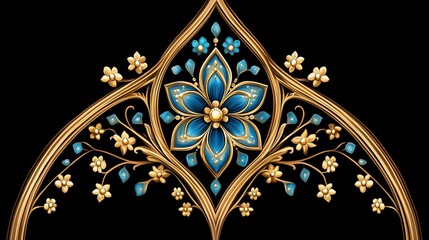 Obraz premium Golden Floral Archway with Blue Jewel Flowers