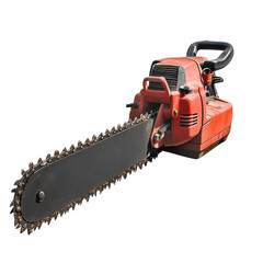 Fototapeta premium Powerful Red Chainsaw for Efficient Cutting on white background