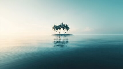 Obraz premium Serene Island Getaway, tranquil turquoise waters, gently swaying palm trees, perfect retreat for solitude and relaxation