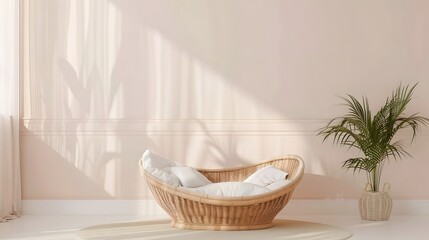 Cozy Baby Nest in Minimalist Pastel Hued Nursery Room with Soft Furnishings