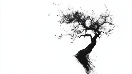 Solitary Tree in Minimalist Silhouette: A stark black silhouette of a gnarled tree with branches reaching out against a clean background.