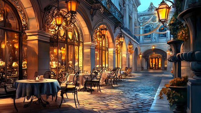 romantic parisian cafe at night - warm lighting and cozy atmospheres