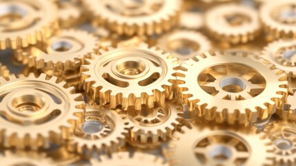 Golden Gears Interlocking Complex Mechanism Precision Engineering