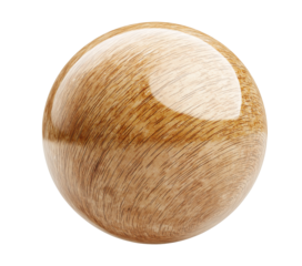 birch wood sphere isolated on transparent background, smooth birch texture ball, cutout png
