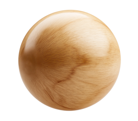 birch wood sphere isolated on transparent background, smooth birch texture ball, cutout png