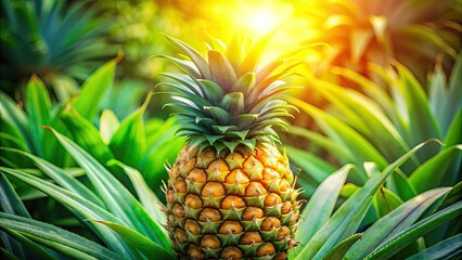 Fototapeta premium Sun-drenched pineapple, close-up drone shot. Vibrant, healthy vegetarian goodness.