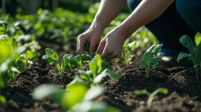 A person planting seeds in an urban community garden, symbolizing sustainability and community involvement, Urban garden scene