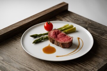 Roasted Beef Steak with Asparagus and Tomato Garnish
