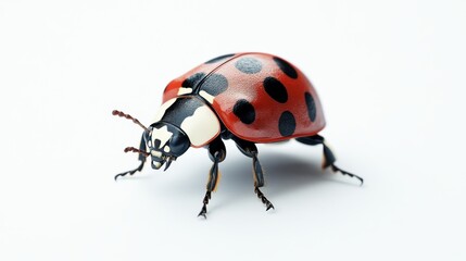 Harlequin Ladybird Close-up: A detailed macro shot of a harlequin ladybird, showcasing its vibrant red elytra with black spots and distinctive white markings on its pronotum.