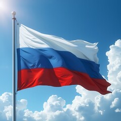 Naklejka premium Russian flag against blue sky Background