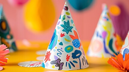 Obraz premium A fun party cap adorned with cheerful designs for a kids' celebration.