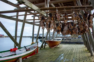 Fotobehang Lofoten Dried Cod Heads in Lofoten - Norway  © Adwo
