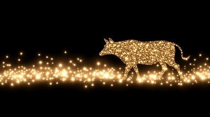 Fototapeta premium Golden Glitter Ox Silhouette on Sparkly Background
