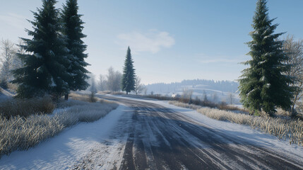 Obraz premium Snowy Winter Road in a Mountain Landscape