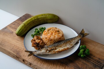 Delicious Grilled Fish Rice And Vegetable Meal