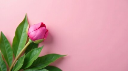 Fototapeta premium Pink peony bud on a soft pink background, elegant floral image for design projects
