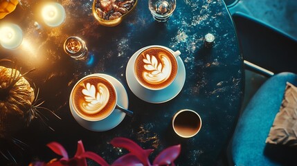 Romantic Latte Art Coffee Date Night Setting