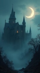 Gothic Castle in Glowing Mist