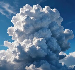 Naklejka premium A majestic cumulus cloud dominates the sky with its towering shape and flat base, against a brilliant blue backdrop , sky, massive, cloud
