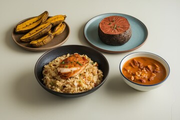Delicious Meal Featuring Rice Chicken and Plantains