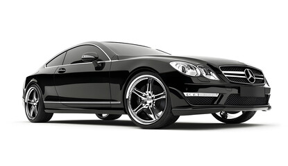 Obraz premium Luxury Black Car Close-Up with Shiny Chrome Wheel on White Background