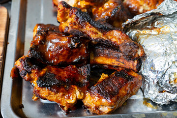 Deliciously grilled ribs served at a summer barbecue gathering