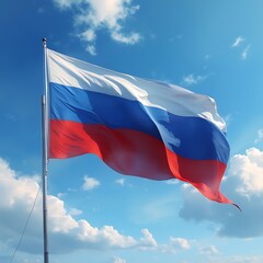 Russian flag against blue sky Background