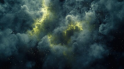 Obraz premium A surreal collision of smoky gray and luminous yellow-green particles