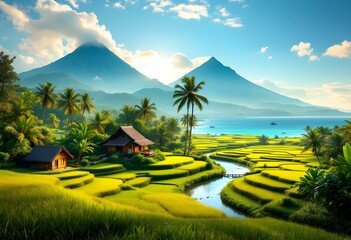 A serene tropical paradise showcasing the lush natural beauty of Indonesia.