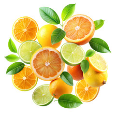 Fototapeta premium Vibrant Citrus Fruits Background Juicy Oranges Lemons Limes Fresh Summer Tropical Delicious Healthy 