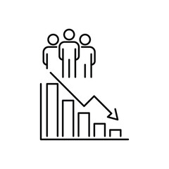 decrease population icon, less people, decline amount, demography drop, thin line symbol on white background - icon vector