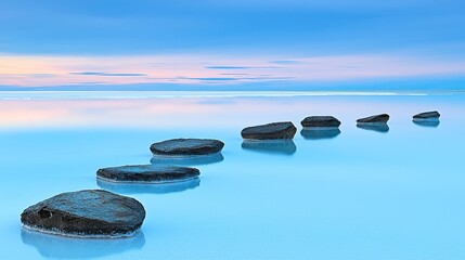 Tranquil path of stones on calm water