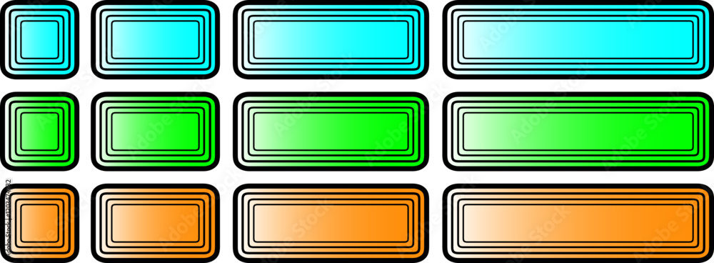 Fototapete Buttons with rainbow iridescent gradient, square and rectangular shapes collection, interesting navigation panel for website with shiny holographic buttons