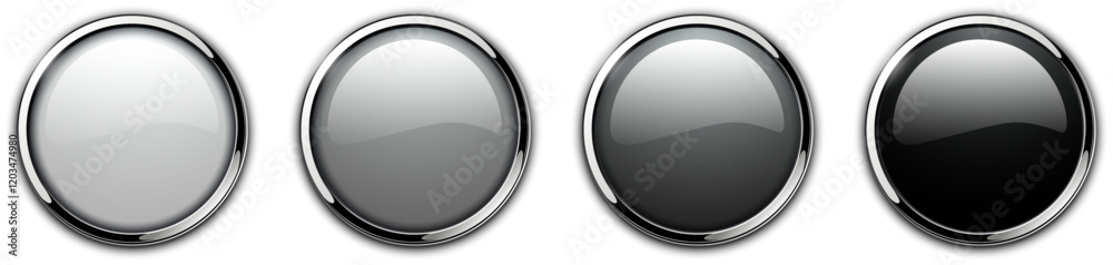 Poster shiny gray buttons set, with metallic chrome frames.