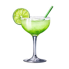 Refreshing Green Cocktail with Lime Wedge and Ice in Glass