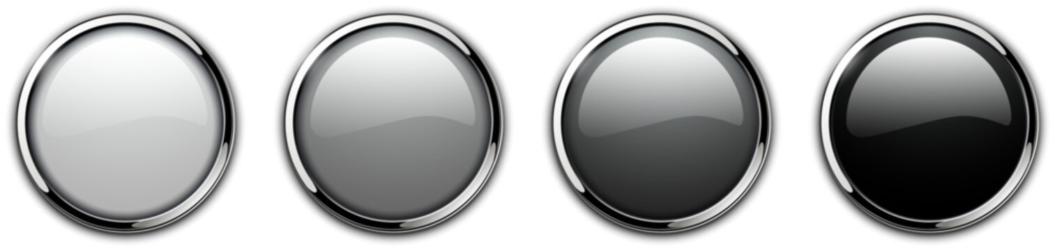 Shiny gray buttons set, with metallic chrome frames.