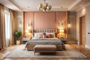 2024 Peach Fuzz Interior Trend: Modern Luxury Apricot Bedroom Design