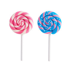 Cheerful Duo of Swirled Lollipops in Bright Colors on White Background