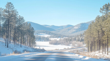 Snowy Winter Road in a Mountain Landscape