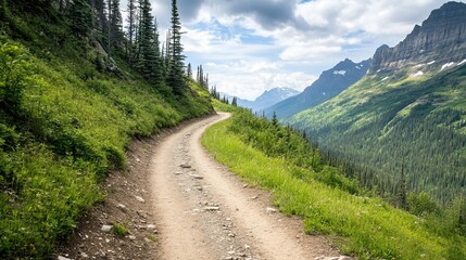 Obraz premium Winding mountain pass, steep trails, breathtaking views, rugged terrain, nature's grandeur, adventure awaits, serene landscapes, outdoor exploration