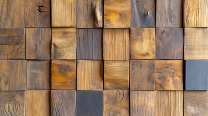 Rustic Wooden Blocks Wall Texture Warm Brown Tones. AI Generated