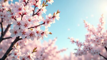 Delicate Pink Blossoms in Springtime Sunlight, a Peaceful and Serene Floral Scene