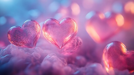 Fototapeta premium A glowing stream of floating jelly hearts gently drifting in a pastel mist